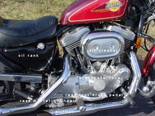 Motorcycle Parts in the Right Side Engine Area of a Motorcycle